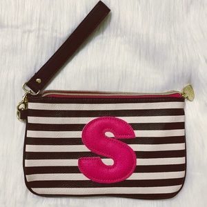 Betsey Johnson Hot Pink “S” B&W Stripe Wristlet